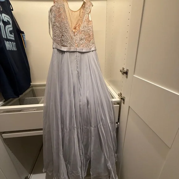 Sherri Hill Silver Lace Evening Gown